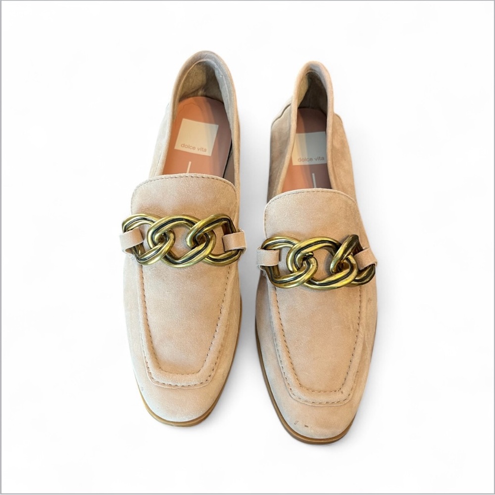 Dolce Vita Beige Loafers with Metallic Chain